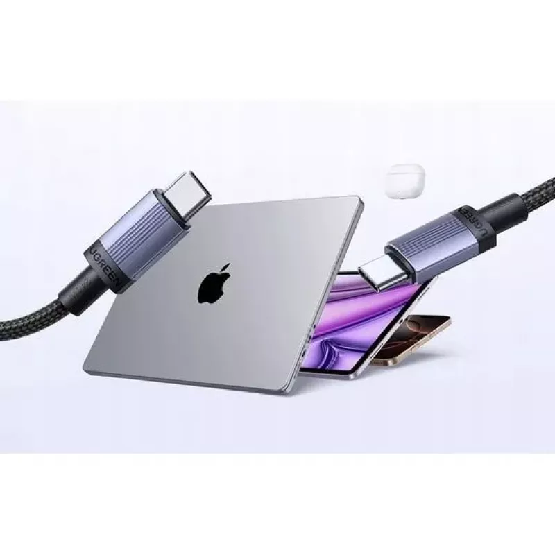 UGREEN USB-C na USB-C nabíjací kábel USB 2.0 240W PD 3.1, hliníkové puzdro pletené, 2m sivá