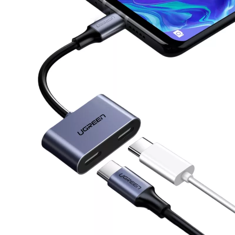 UGREEN USB Type-C duálny audio a nabíjací adaptér (15W PD, 2-in-1 splitter)