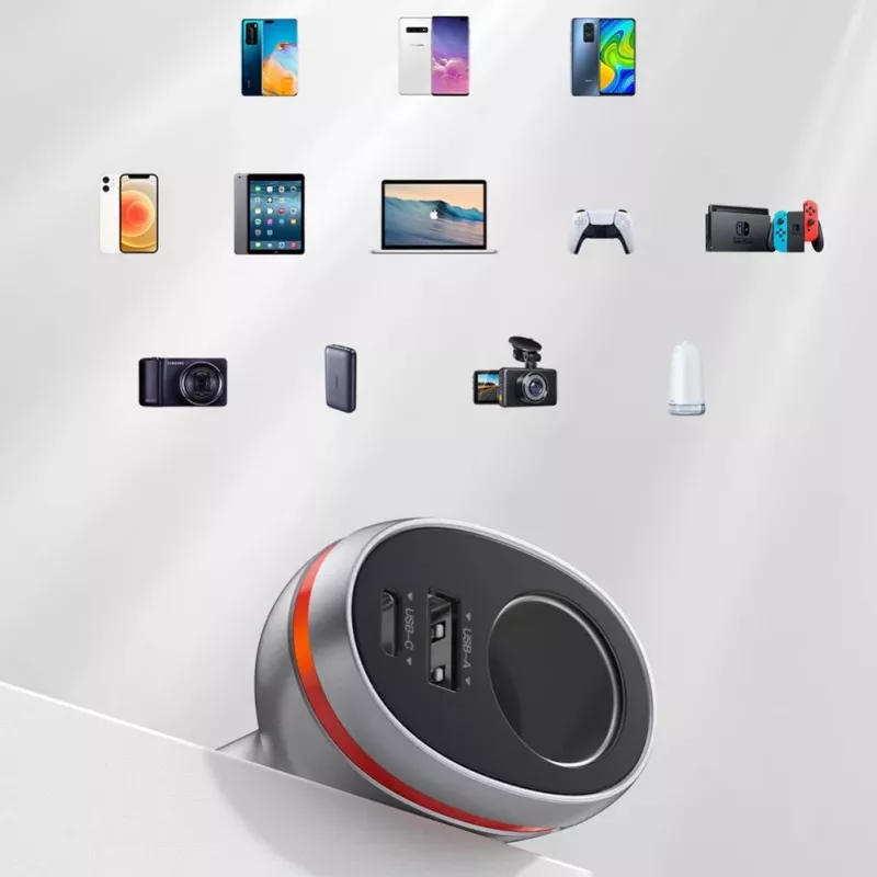 UGREEN USB Type-C / USB QC PD 24W autonabíjačka so zásuvkou 12V cigaretového zapaľovača strieborná (CD204)