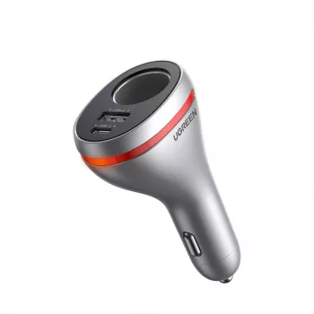 UGREEN USB Type-C / USB QC PD 24W autonabíjačka so zásuvkou 12V cigaretového zapaľovača strieborná (CD204)