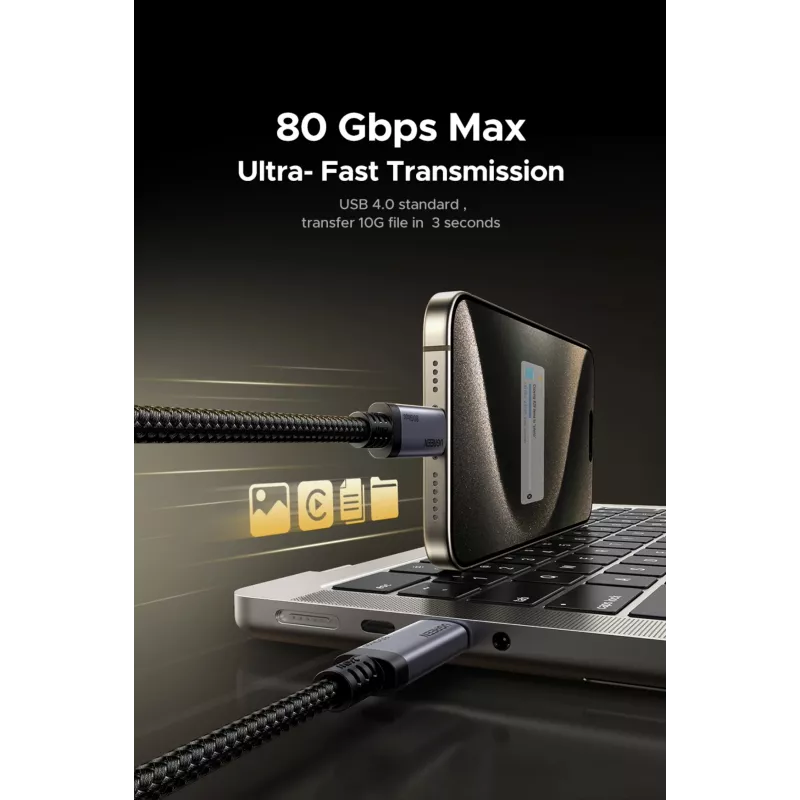 UGREEN USB4 USB-C na USB-C kábel 240W 40Gbps 16K@60Hz 80Gbps Thunderbolt 4 kompatibilný 1m nylonový pletený