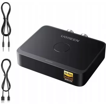 UGREEN 55545 Bluetooth 6.0 LDAC Hi-Res Audio prijímač s 3,5 mm AUX a 2x RCA výstupom, čierny