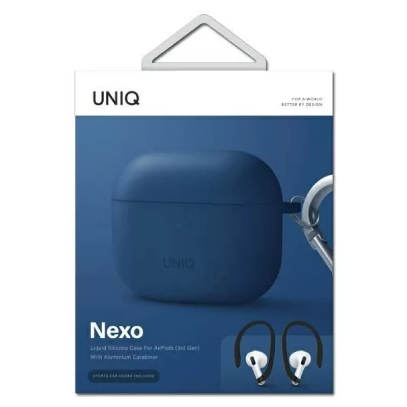 UNIQ Nexo puzdro pre AirPods 3 + silikónové háčiky na uši - modré