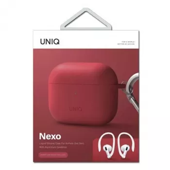 UNIQ Uniq Nexo puzdro pre AirPods 3 + silikónové háčiky do uší - červené