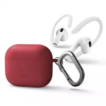UNIQ Uniq Nexo puzdro pre AirPods 3 + silikónové háčiky do uší - červené