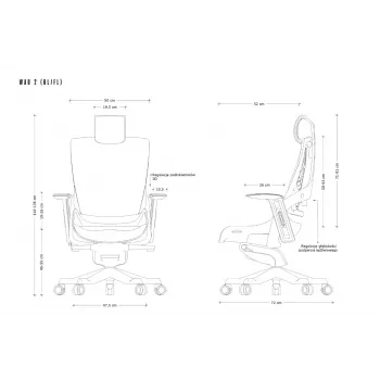 UNIQUE Wau 2 BL416 ergonomická kancelárska stolička, snehobiela látka so sivým meshovým operadlom, nastaviteľné podrúčky a opierka hlavy