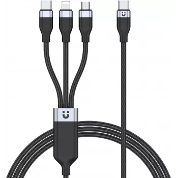 UNITEK 3-in-1 USB-A na Lightning, USB-C, Micro USB nylonový opletený nabíjací kábel 1,5 m čierny