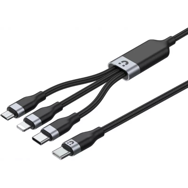 UNITEK 3-in-1 USB-A na Lightning, USB-C, Micro USB nylonový opletený nabíjací kábel 1,5 m čierny