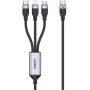 UNITEK 3-in-1 USB-A na Lightning, USB-C, Micro USB nylonový opletený nabíjací kábel 1,5 m čierny