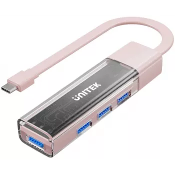 UNITEK obojsmerný USB-C/USB-A hub, 4-port, 5Gbps, ružový