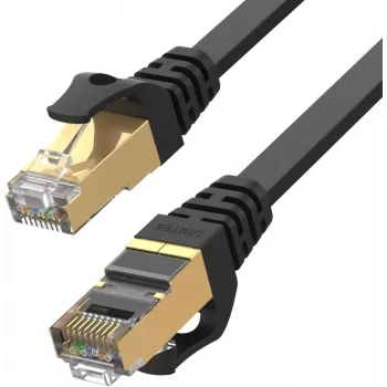 UNITEK Cat.7 SSTP plochý ethernetový patch kábel 1m čierny RJ45 10Gbps 600MHz