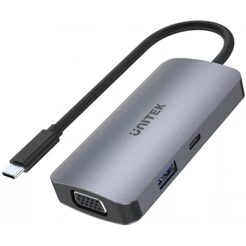 Unitek D1051A USB-C hub s 1x USB 3.0, VGA, 2x HDMI, Power Delivery a MST