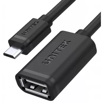 UNITEK USB 2.0 OTG kábel, microUSB konektor samec na USB-A konektor samica, 15 cm, čierny