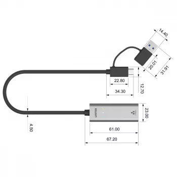 UNITEK USB-A/C 3.1 Gen 1 na RJ45 2.5 Gigabit Ethernet adaptér U1313C