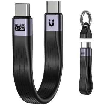 UNITEK USB4 kábel na kľúčenku USB-C na USB-C 40Gbps 240W PD 8K 13cm čierna