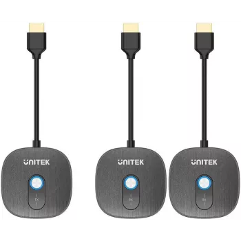 UNITEK bezdrôtový HDMI 1080p AV vysielač signálu, 1 vysielač + 2 prijímače, čierny