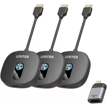 UNITEK bezdrôtový HDMI 1080p AV vysielač signálu, 1 vysielač + 2 prijímače, čierny