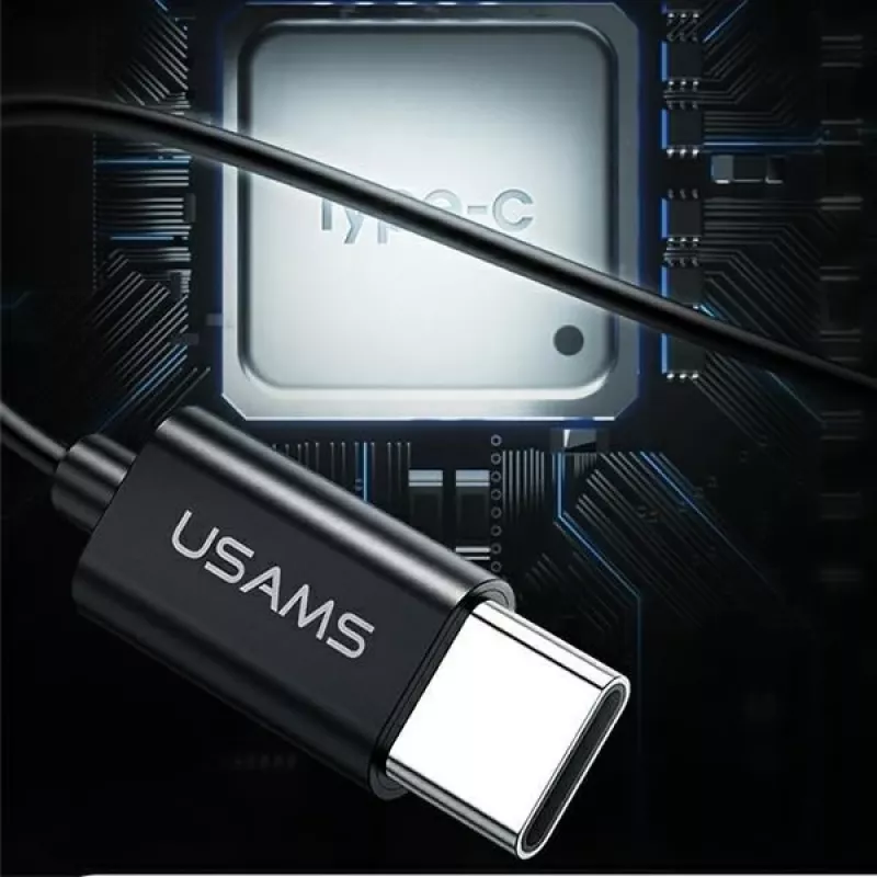 USAMS EP-43 kovové USB-C stereo slúchadlá s mikrofónom, čierne