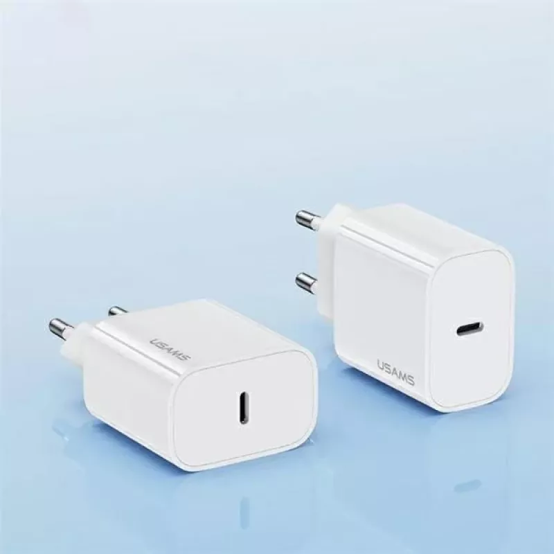 USAMS Yi Series T65 20W PD rýchla nabíjačka s káblom USB-C na USB-C 60W, biela (OYXLTZ01)
