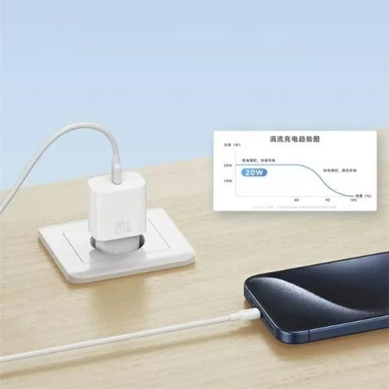 USAMS Yi Series T65 20W PD rýchla nabíjačka s káblom USB-C na USB-C 60W, biela (OYXLTZ01)