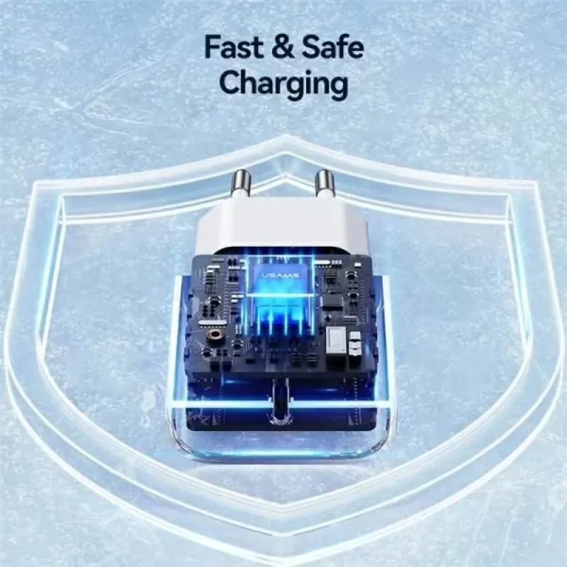 USAMS Yi Series T65 20W PD rýchla nabíjačka s káblom USB-C na USB-C 60W, biela (OYXLTZ01)