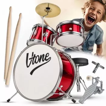 V-TONE VDJR 1 RD mini akustická bicie súprava 3-dielna červená junior sada so stoličkou a paličkami