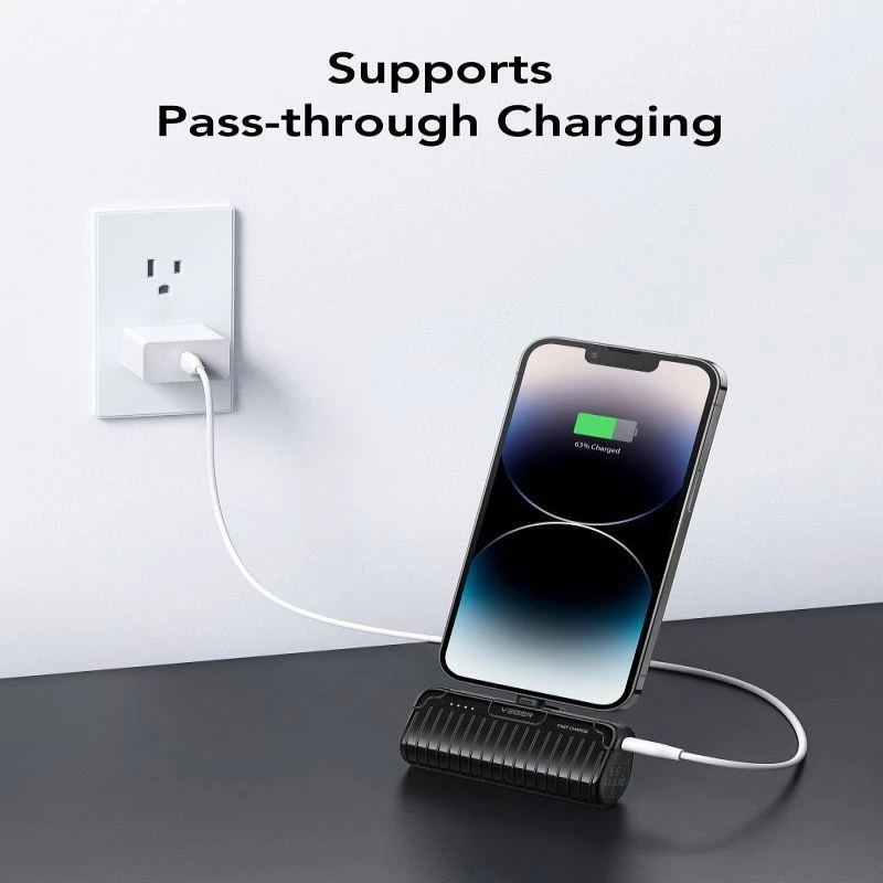 Veger PlugOn powerbanka (W0558P) 5000 mAh 20W PD QC3.0 s integrovaným Lightning konektorom čierna