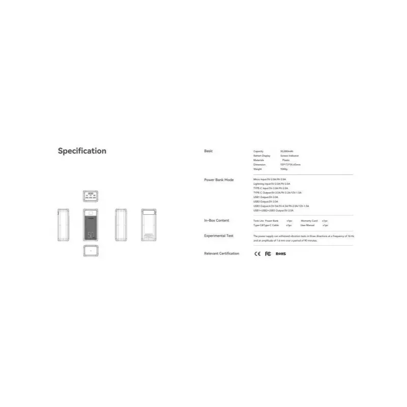 Veger Power Bank Tank Lite (W5001) PD QC3.0 5A 22.5W 50000 mAh čierna