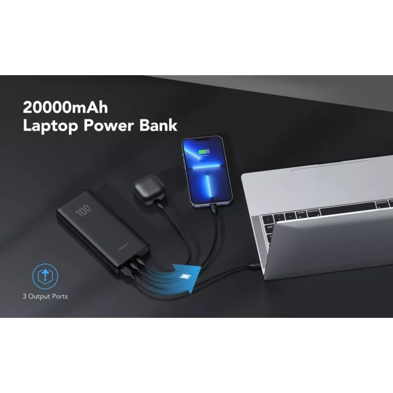 Veger Powerbank T100 (W2032C-100) PD QC3.0 5A 100W 20000 mAh čierna