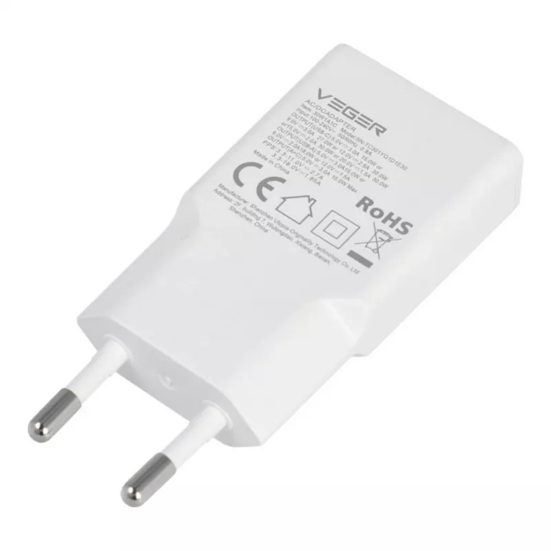 VEGER USB-A + USB-C QC PD 30W nástenná nabíjačka 30W1A1C biela