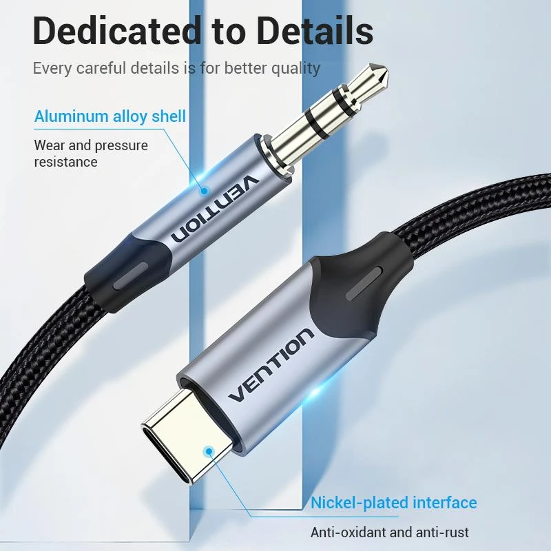 VENTION BGKHF USB-C na 3,5 mm audio adaptérový kábel 1 m čierny