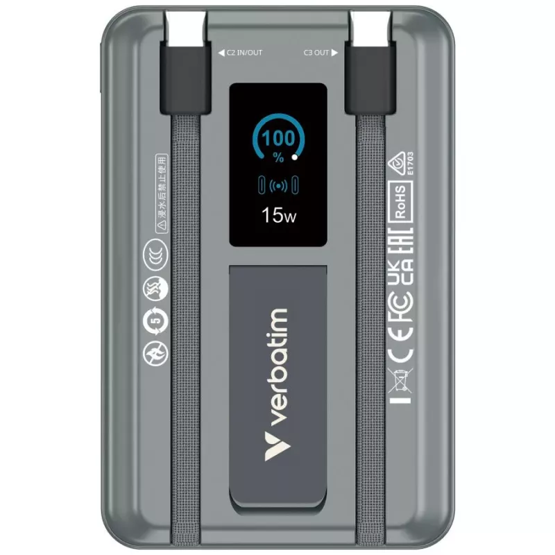 Verbatim Charge'n'Go powerbanka 2C & Display 10000 mAh sivá