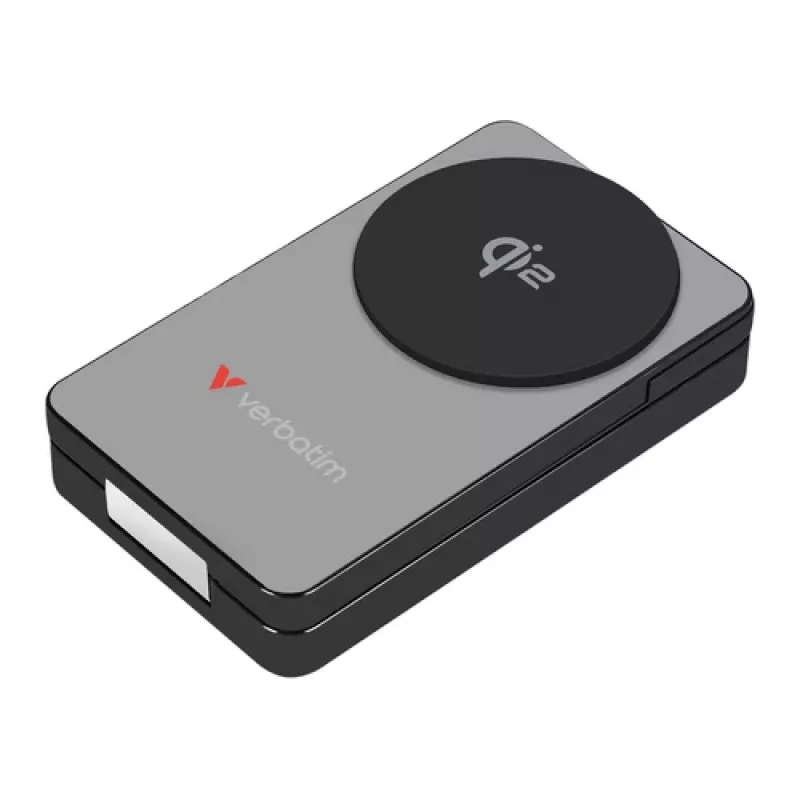 Verbatim Charge 'n' Go Qi2 power banka 10000 mAh, magnetické uchytenie, sivá