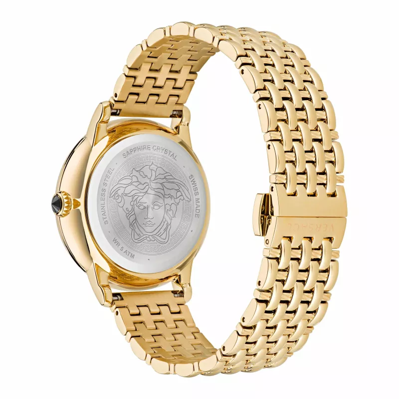 VERSACE V-Circle unisex švajčiarske kremenné hodinky 38mm nehrdzavejúca oceľ čierny ciferník kožený remienok VE6F00623