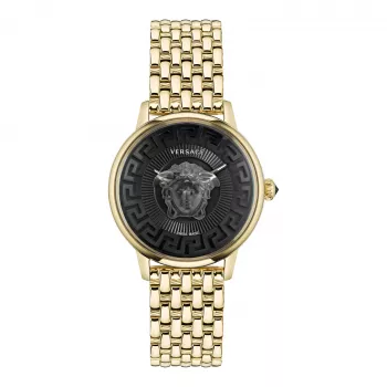 VERSACE V-Circle unisex Swiss quartz hodinky VE6F00523 38mm čierny ciferník kožený náramok