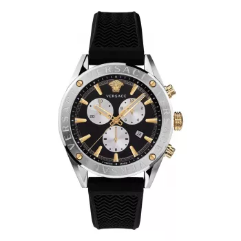 VERSACE V-Race pánske švajčiarske quartz chronograph hodinky VEHB00119 - 44mm, čierny ciferník, strieborný náramok z ušľachtilej ocele