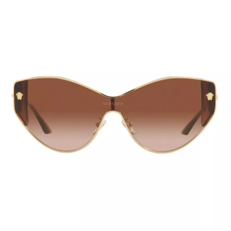 VERSACE VE2239-100213 dámske slnečné okuliare Gold Shield hnedé polykarbonátové sklá 147mm
