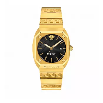 VERSACE dámske hodinky VE8F00424 quartz, 44mm čierny ciferník s koženým remienkom