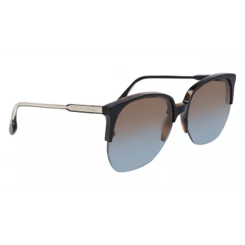 Victoria Beckham VB617S-005 dámske nadrozmerné hranaté slnečné okuliare, lesklý čierny rám, sivé sklá, 63/15/140 mm