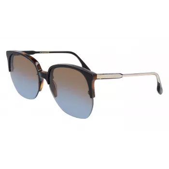 Victoria Beckham VB617S-005 dámske nadrozmerné hranaté slnečné okuliare, lesklý čierny rám, sivé sklá, 63/15/140 mm