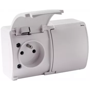 VIPLAST KOALA 162-01 dvojzásuvka s ochranným kontaktom a sklopným krytom, Typ E 16A 250V, IP44 biela