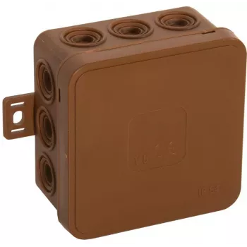 VIPLAST V5 Klik nástenná rozvodná krabica, prázdna, 12 káblových vstupov, hnedá, IP54, 75x75x41 mm, 035-02