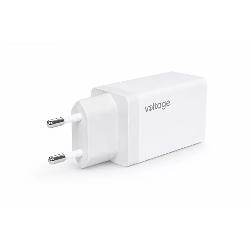 Voltage GaN 67W nástenná nabíjačka, 2x USB-C & 1x USB-A, PD 3.0, QC 3.0, PPS, EU konektor, biela