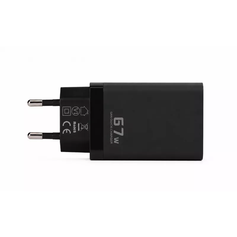 Voltage GaN nabíjačka 67W nástenná nabíjačka, PD 3.0 / QC 3.0, 2x USB-C & 1x USB-A, EU konektor, čierna