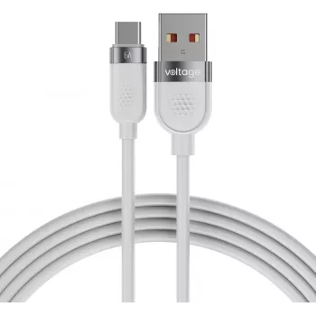 VOLTAGE VEKS66AC100WE USB-A na USB-C silikónový 66W PD rýchlonabíjací kábel 1m biely