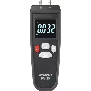 VOLTCRAFT PR-80 diferenčný tlakomer ±0,137 bar, 11 jednotiek, podsvietený LCD, Data-Hold, Min/Max/Avg, vzduch a nekorozívne plyny VC-13101370