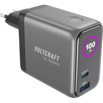 VOLTCRAFT UC-100W01 GaN USB nástenná nabíjačka 100W USB-C PD + USB-A čierna VC-17776055