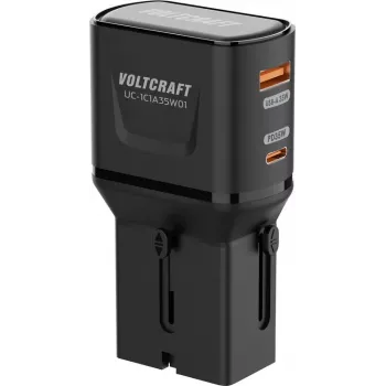 VOLTCRAFT UC-1C1A35W01 35W cestovná nabíjačka USB-C PD & USB-A Quick Charge, čierna, s EU/UK/US adaptérmi VC-17792720