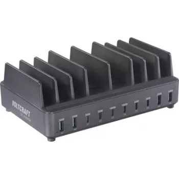 Voltcraft UC-240W01 240W 10-portová USB nabíjacia stanica s 6x USB-C PD a 4x USB-A QC, čierna