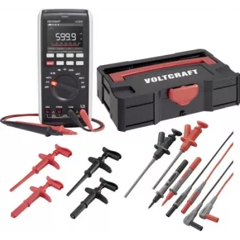 Voltcraft VC-831 True RMS digitálny multimeter set s T-Loc Systainer, meracie vodiče, krokodílie svorky, hákové svorky a K-typ teplotný senzor 3342859+2181316+1674350+167435